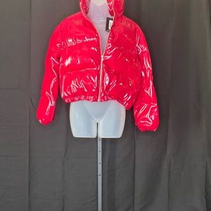 Red vinyl bubble coat